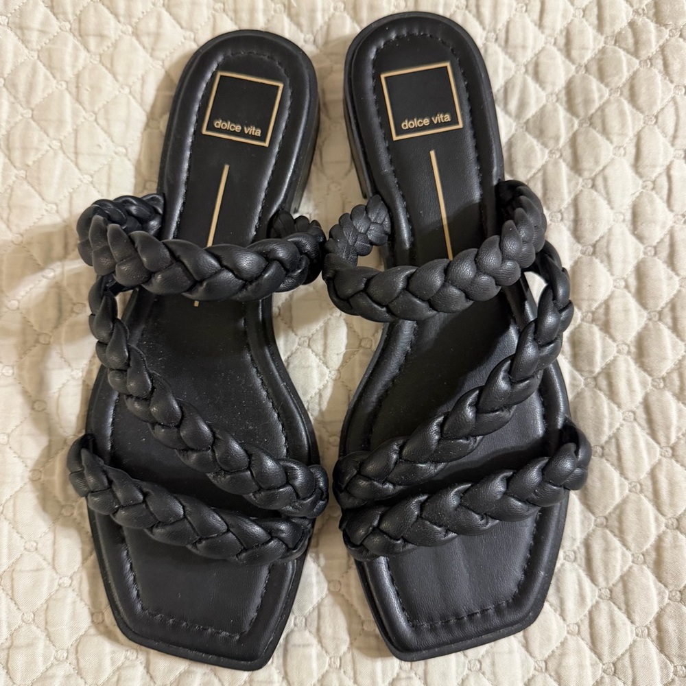 Dolce Vita Black Braided Slide Sandals